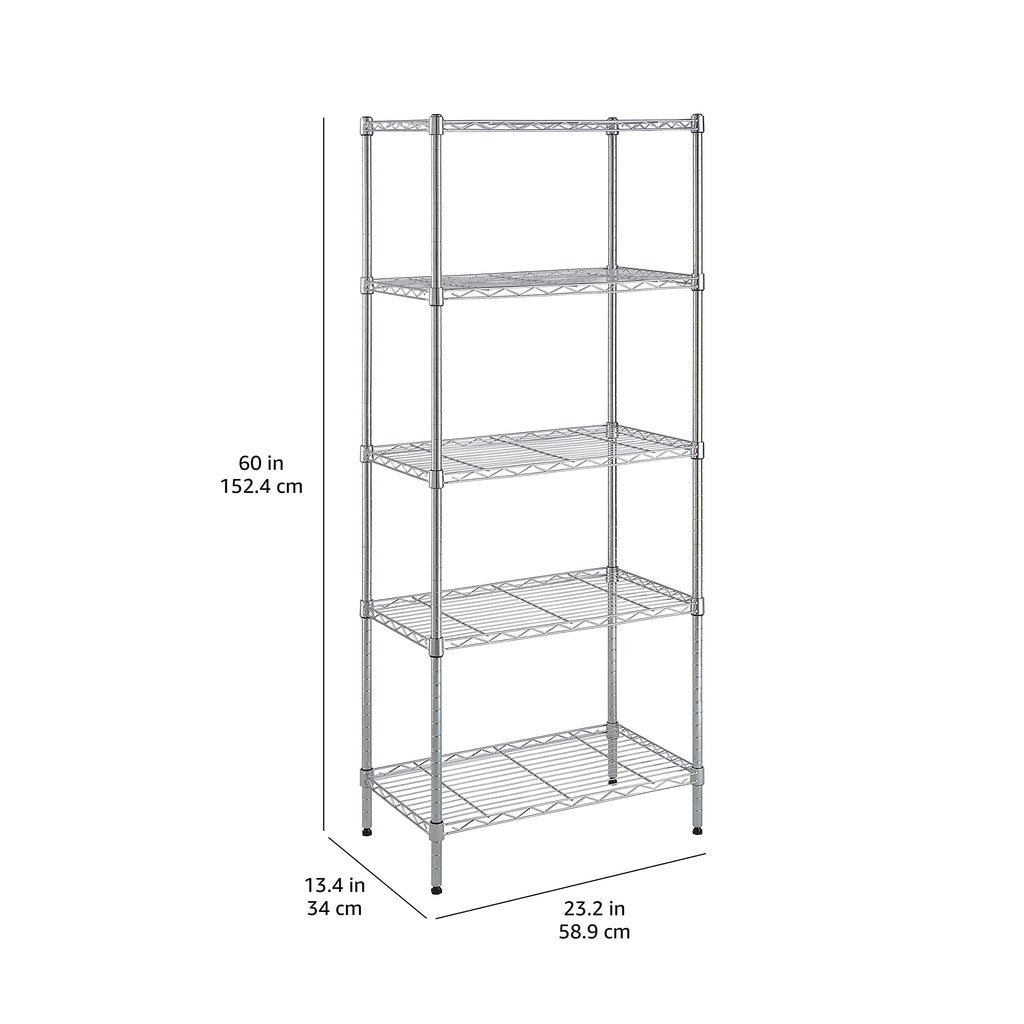 Amazon Basics 5-Shelf Tower Adjustable Storage Shelving Unit, Chrome, 16" x 16" x 54", 150 lbs Per Shelf