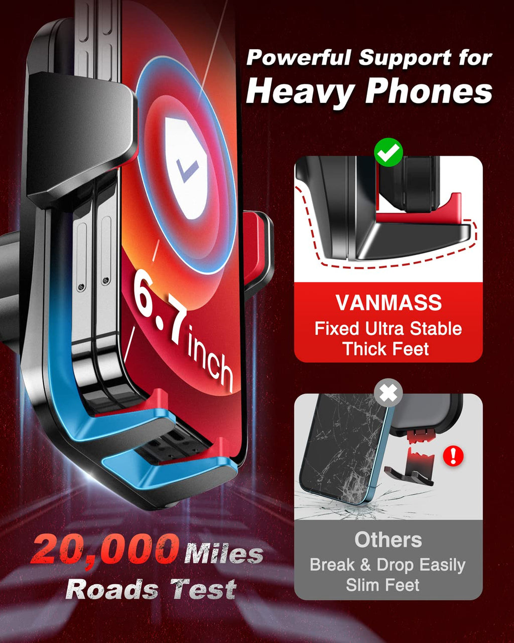 VANMASS【85+LBS Strongest Suction & Military-Grade Ultimate Car Phone Mount【Patent Safety Certs】 Cell Phone Holder for Dash Windshield Vent for iPhone 18 17 Pro Max Automobile Interior Sets, Ink Black
