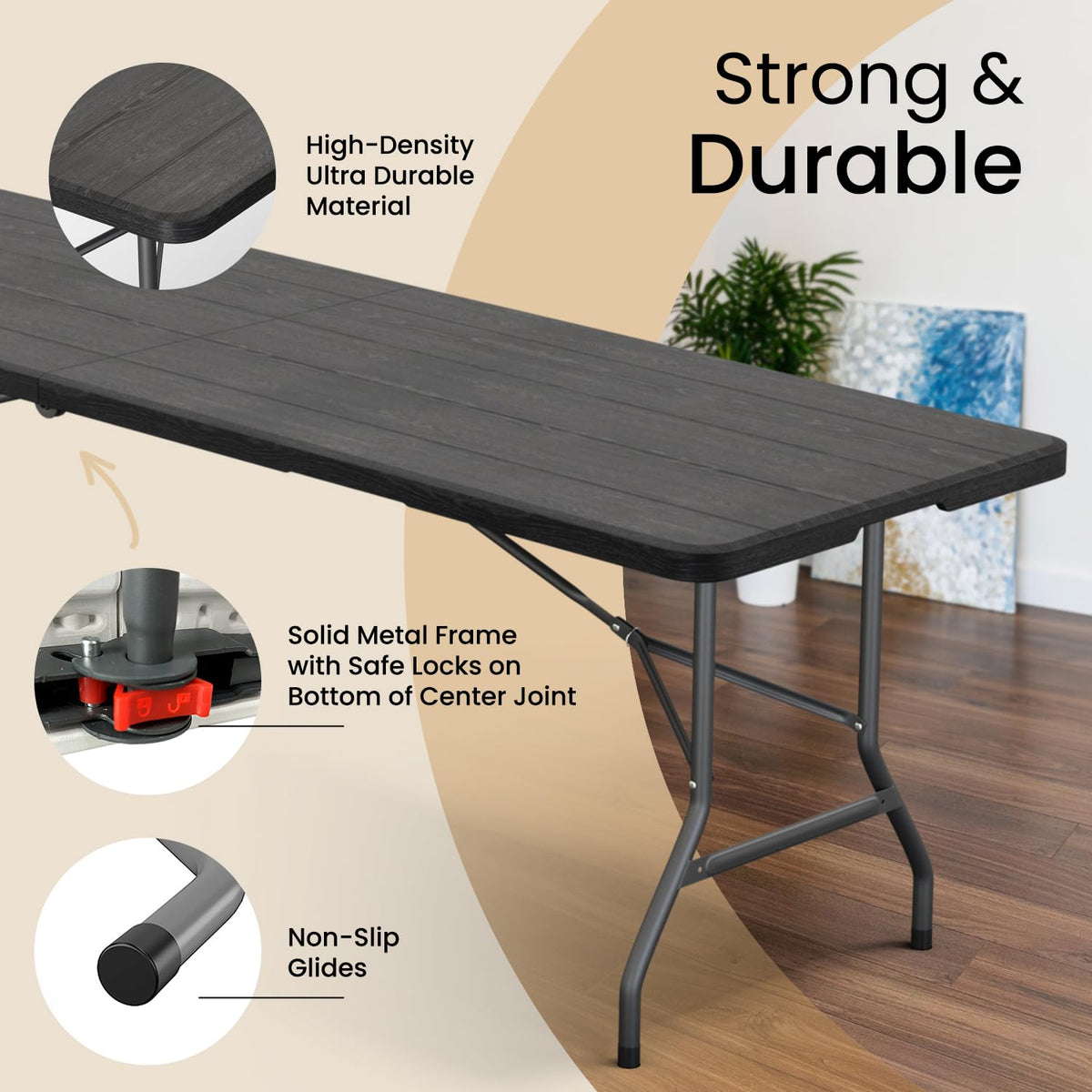 10 PACK of 8 Feet Foldable Table with Built in Handle & Steel Legs | 8 FT Heavy Duty Portable | Perfect for Party, Dining, Wedding, Events, Picnic Indoor, Outdoor, Camping, Temporary - 8 Foot