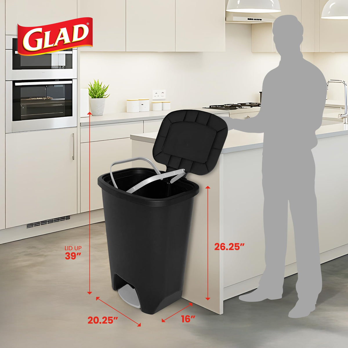 Glad Trash Can with Clorox Odor Protection | Plastic Bin, 13 Gal, Black