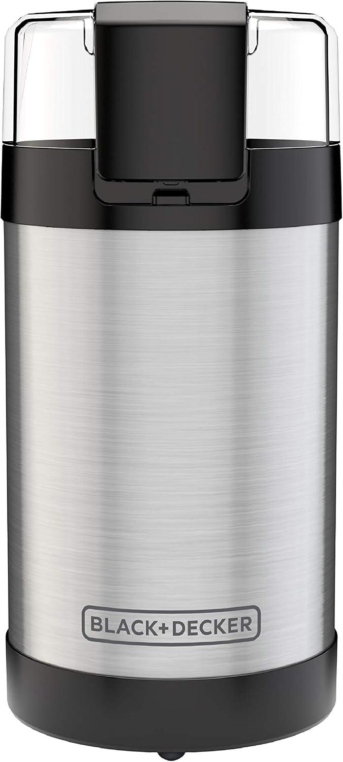 BLACK+DECKER One Touch Coffee Grinder, 2/3 Cup Coffee Bean Capacity, Spice Grinder, One Touch Push-Button Control -150 Watts -Stainless Steel Blades