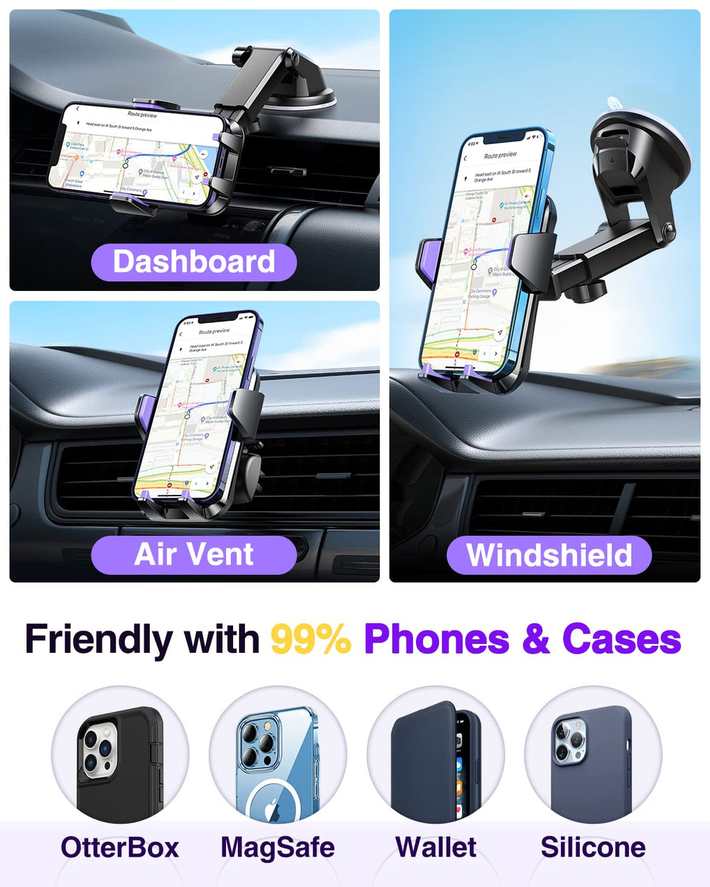 VANMASS【85+LBS Strongest Suction & Military-Grade Ultimate Car Phone Mount【Patent Safety Certs】 Cell Phone Holder for Dash Windshield Vent for iPhone 18 17 Pro Max Automobile Interior Sets, Ink Black