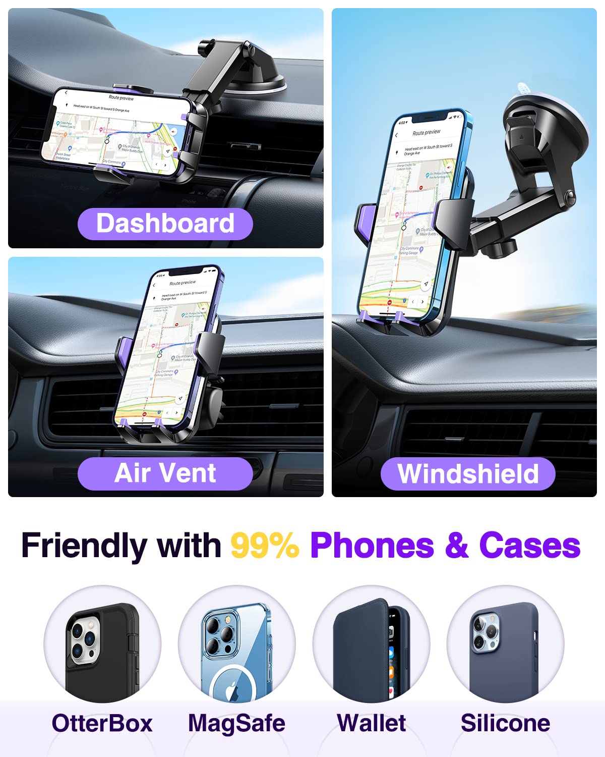 VANMASS【85+LBS Strongest Suction & Military-Grade Ultimate Car Phone Mount【Patent Safety Certs】 Cell Phone Holder for Dash Windshield Vent for iPhone 18 17 Pro Max Automobile Interior Sets, Ink Black