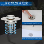 Hibbent Upgraded 3 in 1 Bathroom Sink Drain Strainer, Pop Up Stopper