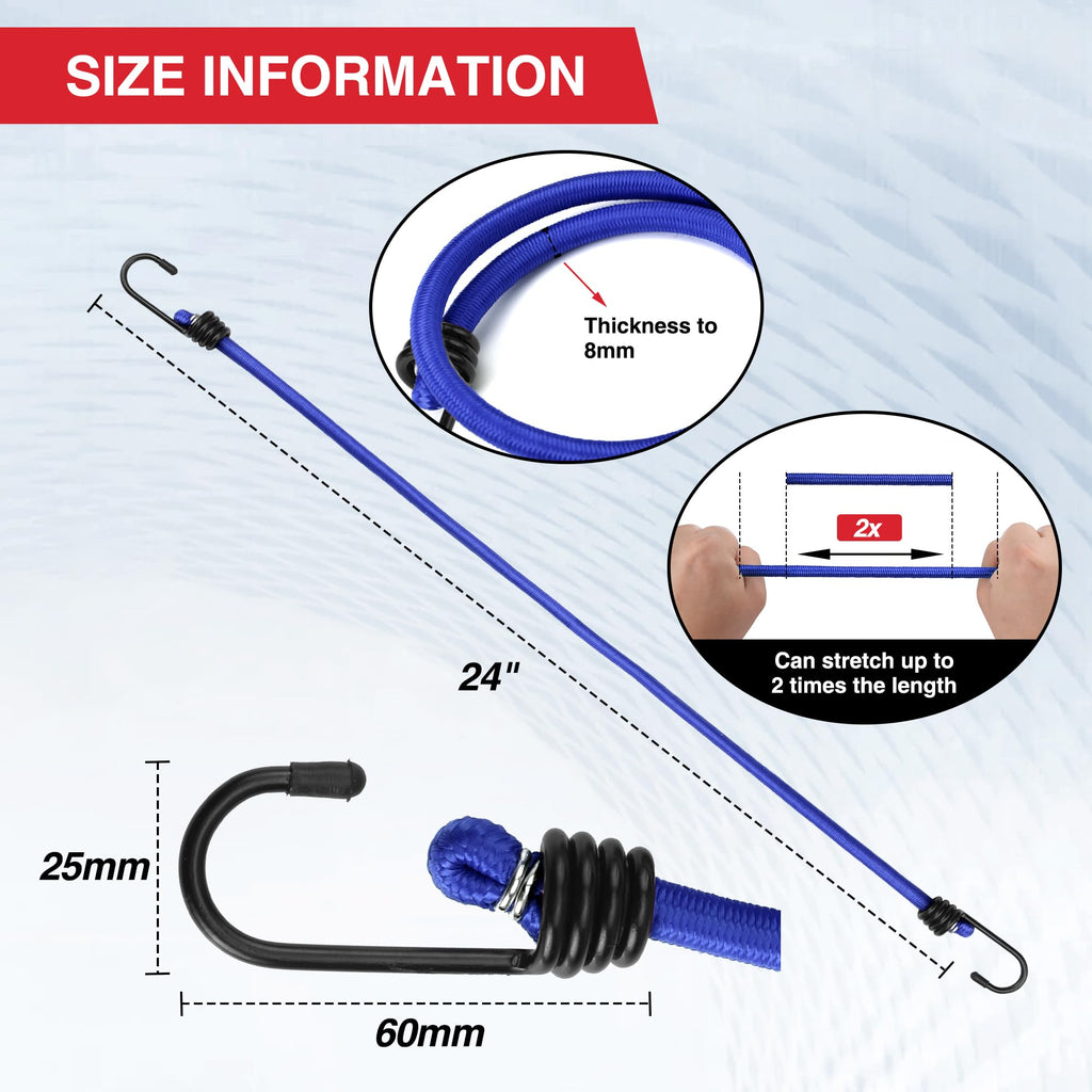 WORKPRO 24" Bungee Cords with Hooks, 4 Pack Heavy Duty Outdoor Bungee Strap