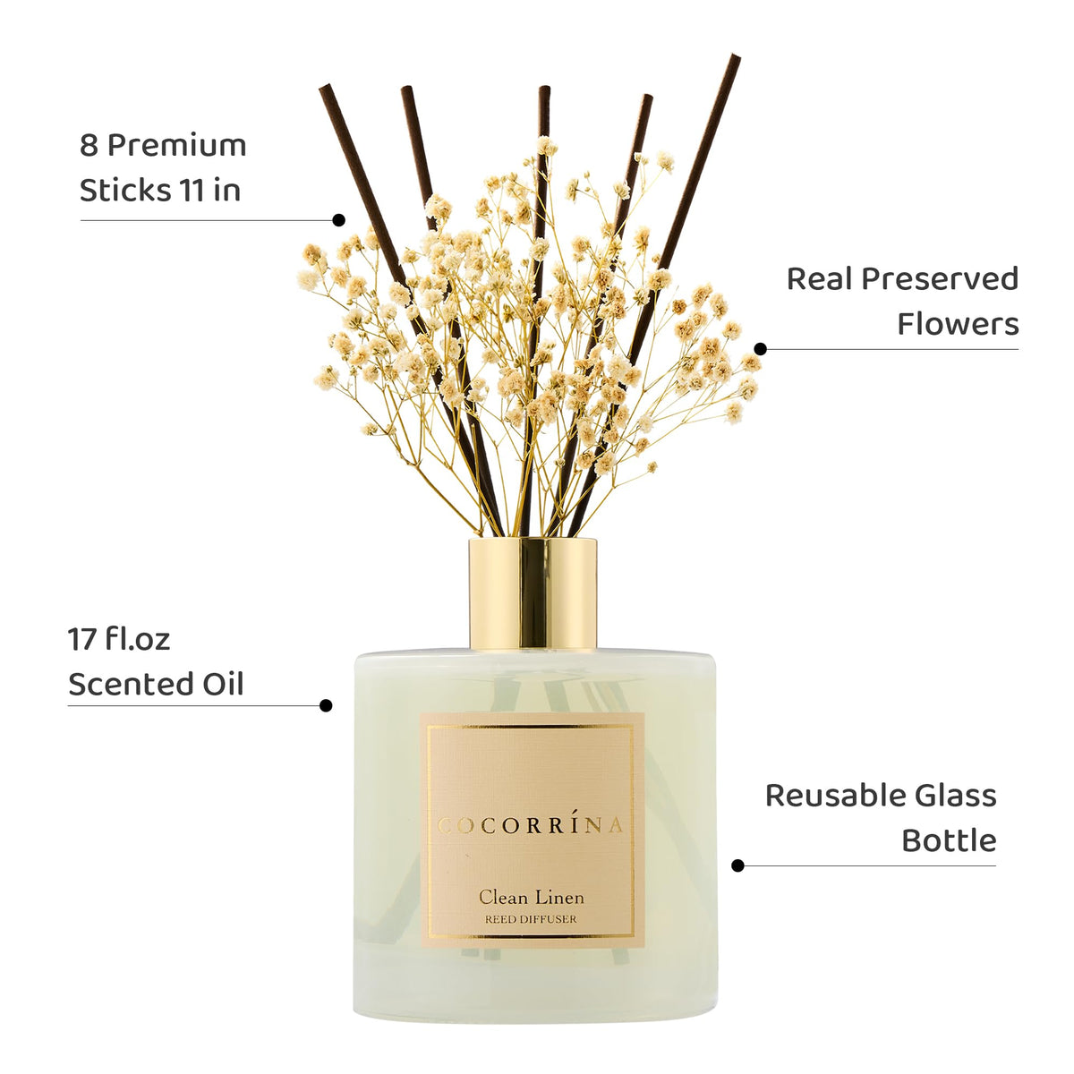 COCORRÍNA Reed Diffuser - Apple Cider 3.38 fl oz Reed Diffuser for Bedroom Bathroom Home Décor