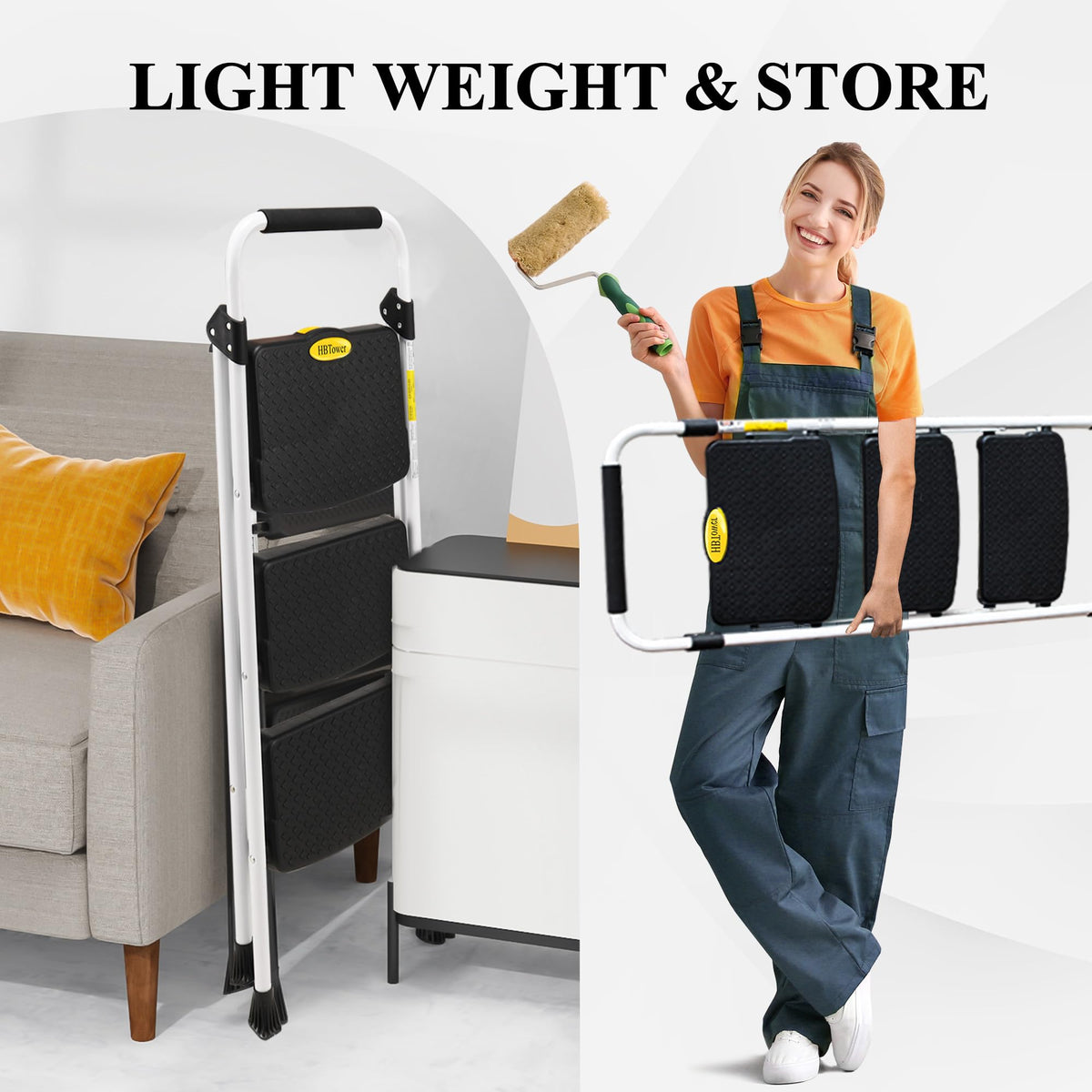 HBTower Step Ladder, Folding Step Stool with Wide Anti-Slip Pedal