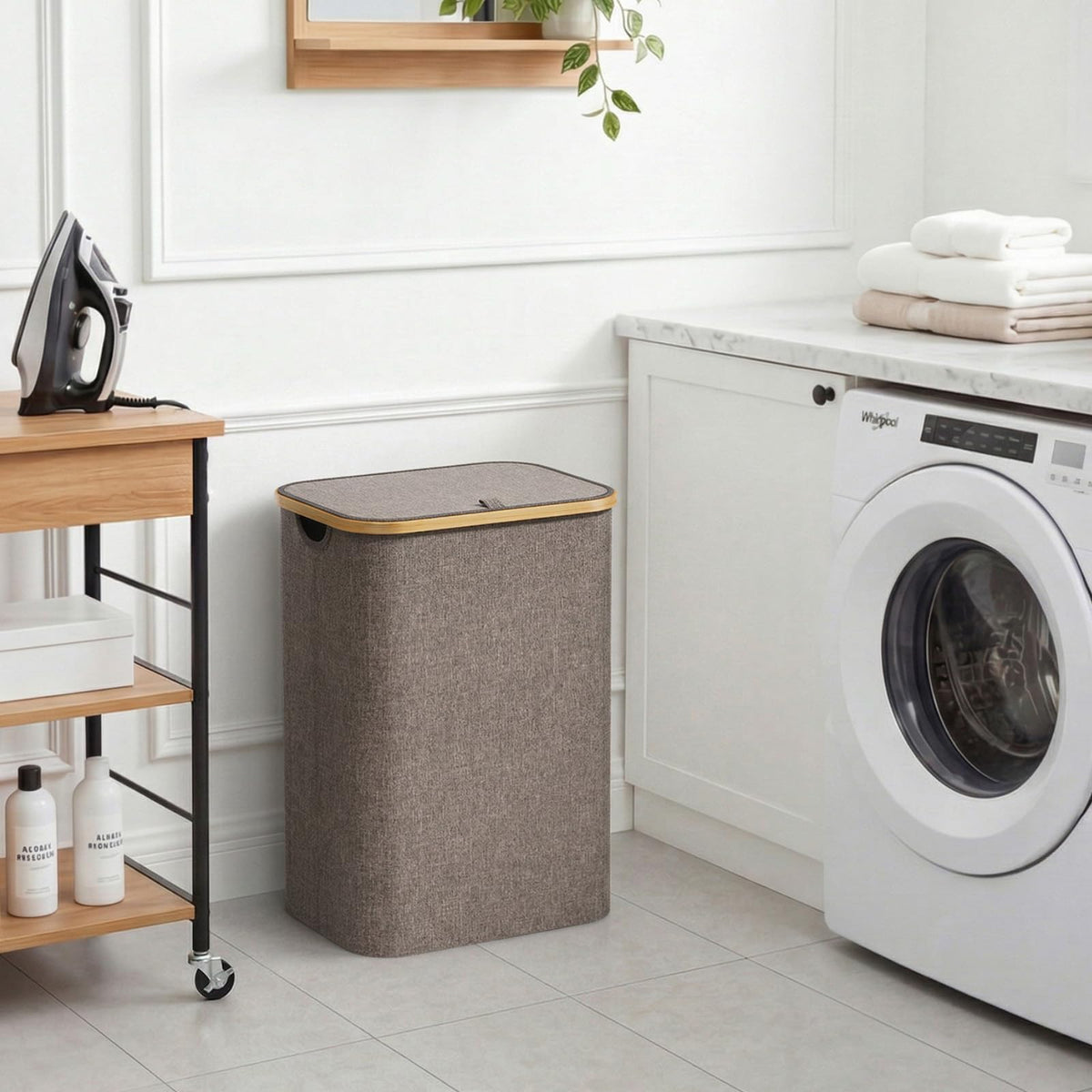 Lifewit 105L Large Laundry Basket with Lid, Removable Bags, Beige