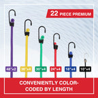 WORKPRO 24" Bungee Cords with Hooks, 4 Pack Heavy Duty Outdoor Bungee Strap