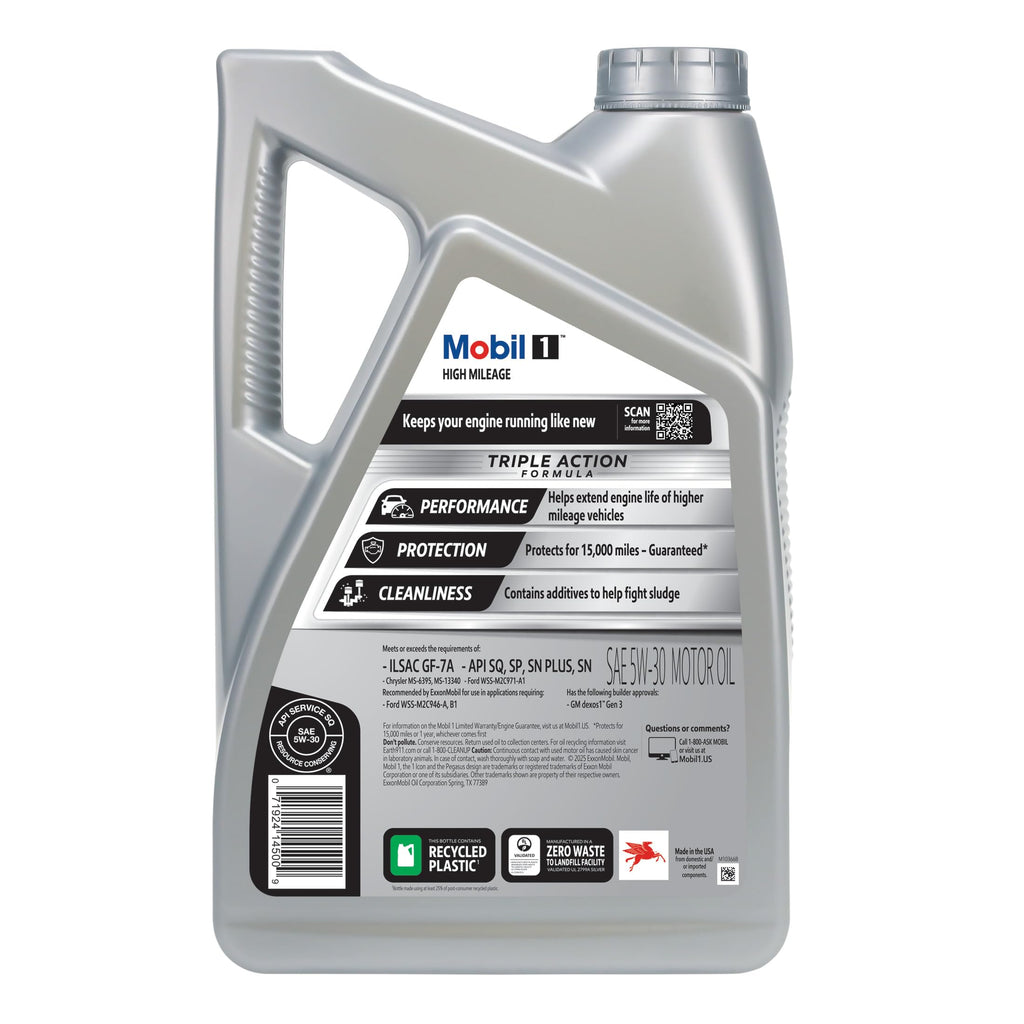 Mobil 1 High Mileage Full Synthetic Motor Oil 0W-20, 5 Quart