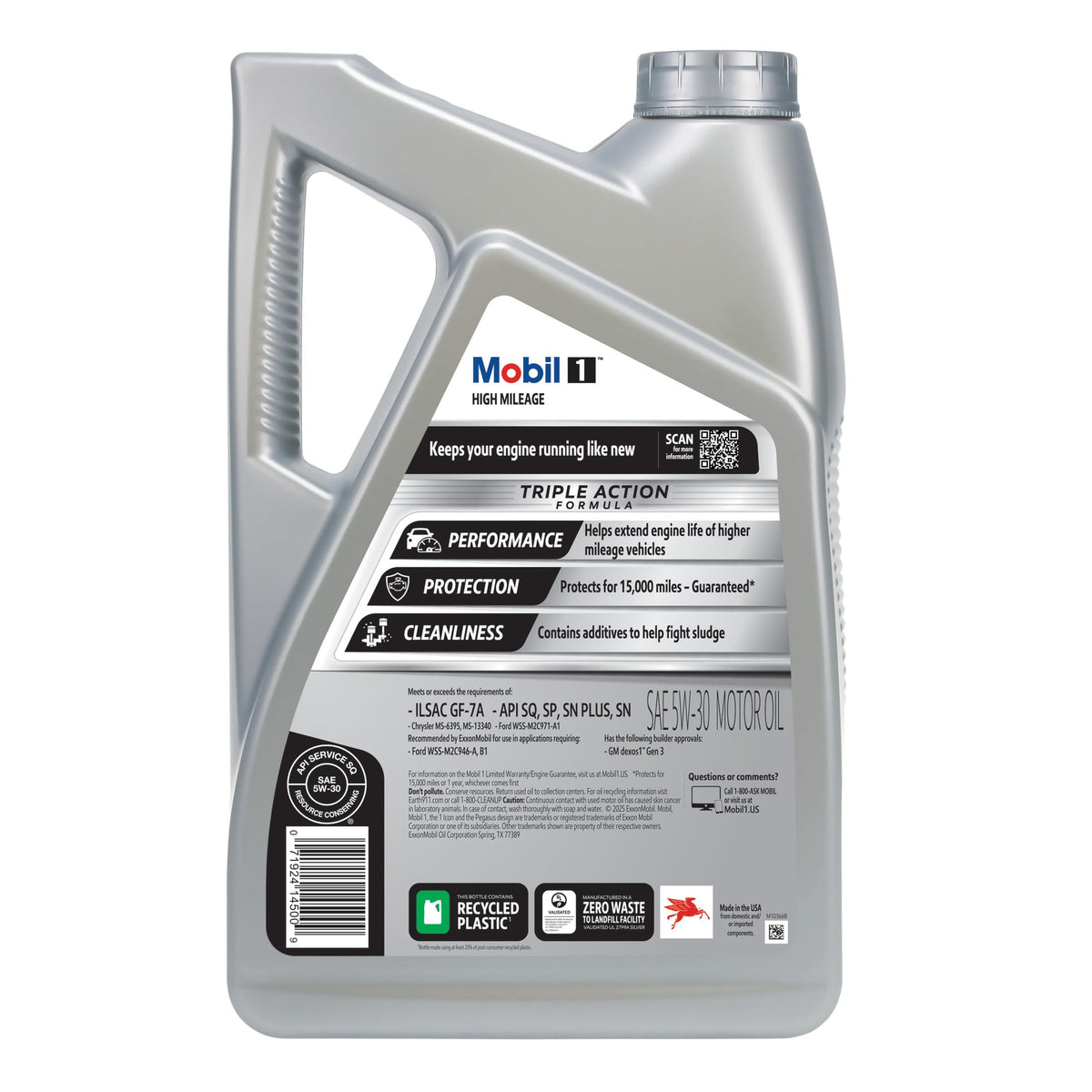 Mobil 1 High Mileage Full Synthetic Motor Oil 0W-20, 5 Quart