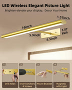 EZVALO Picture Light for Wall, 13'' Rechargeable Magnetic with Remote
