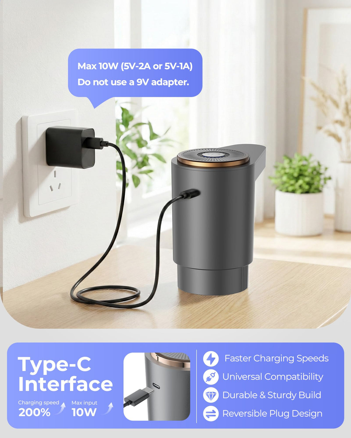 Water Jug Pump for 5 Gallon Bottle – Portable Electric USB-C Charging Dispenser, Dual Powerful Motors, Fast Flow, Fits 2-5 Gallon Jugs – Ideal for Home, Office, Camping, RV, Black