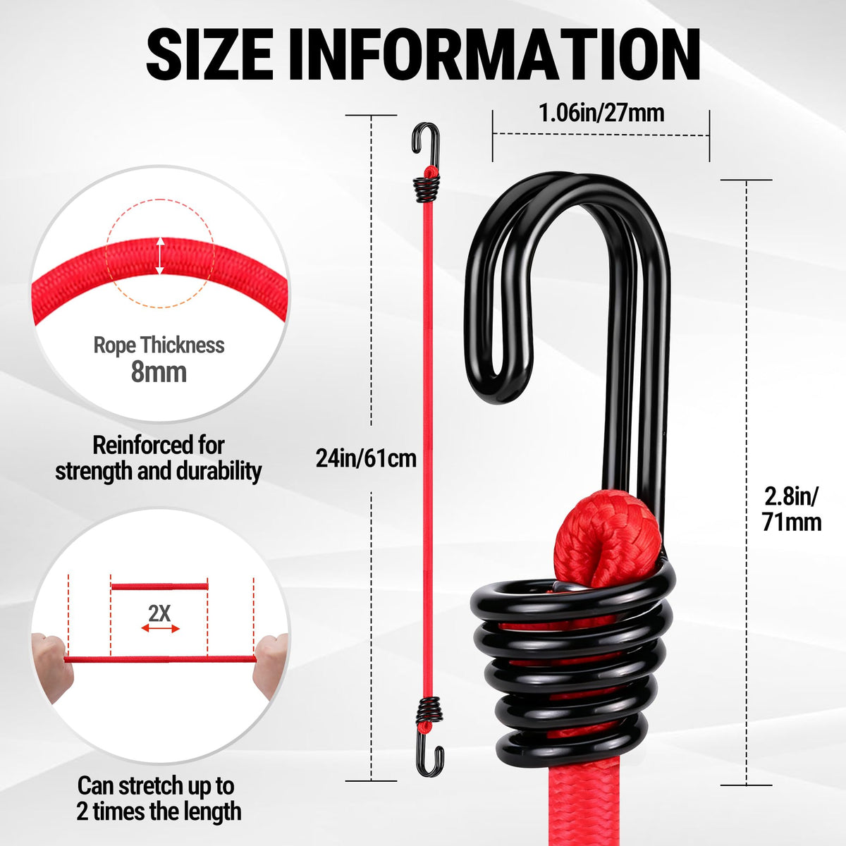 WORKPRO 24" Bungee Cords with Hooks, 4 Pack Heavy Duty Outdoor Bungee Strap