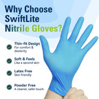 SWIFTLITE Blue Nitrile Gloves Disposable Latex Free, Food Safe