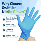 SWIFTLITE Blue Nitrile Gloves Disposable Latex Free, Food Safe
