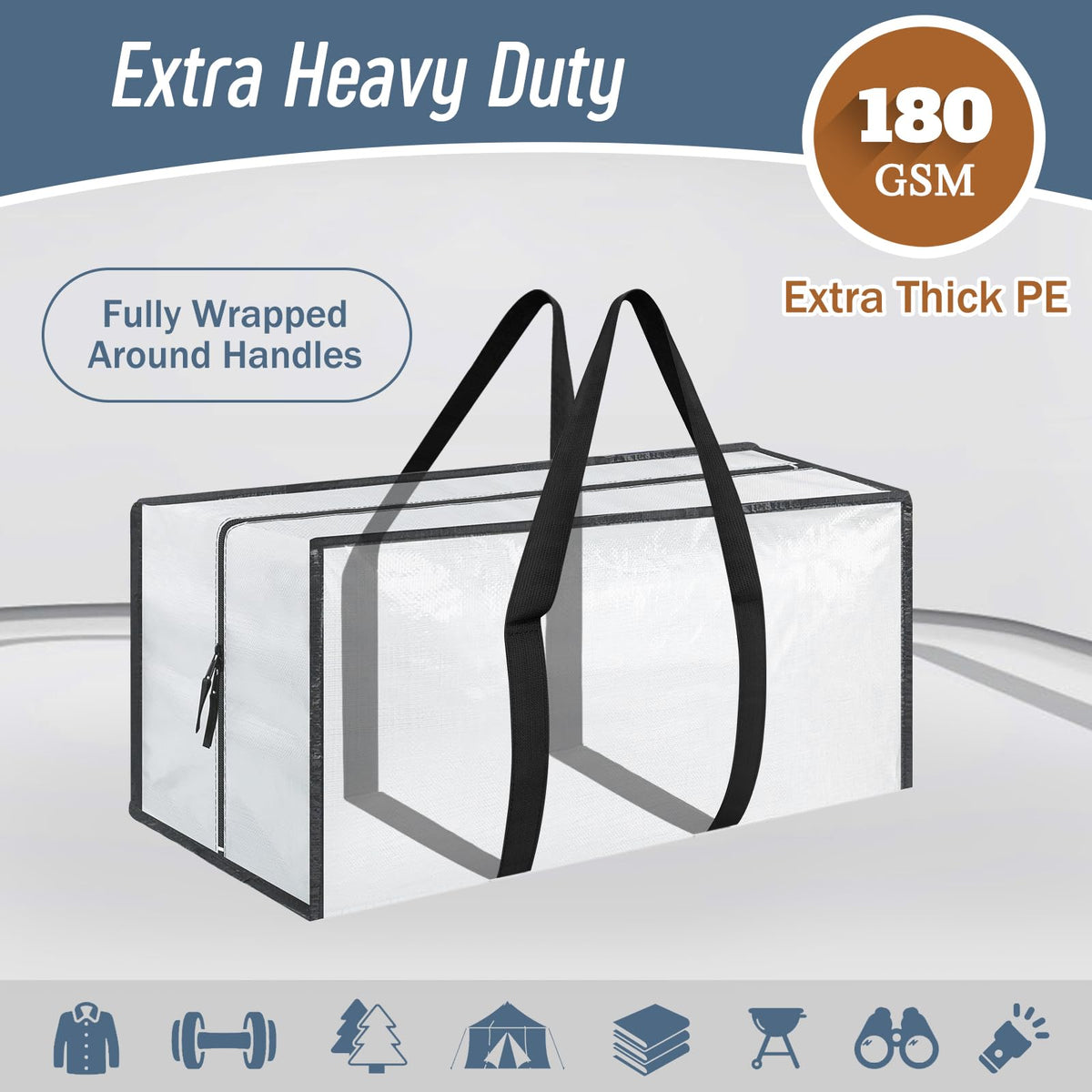 6 Pack Extra Heavy Duty Large Moving Bags with Strong Zipper, Dark Blue