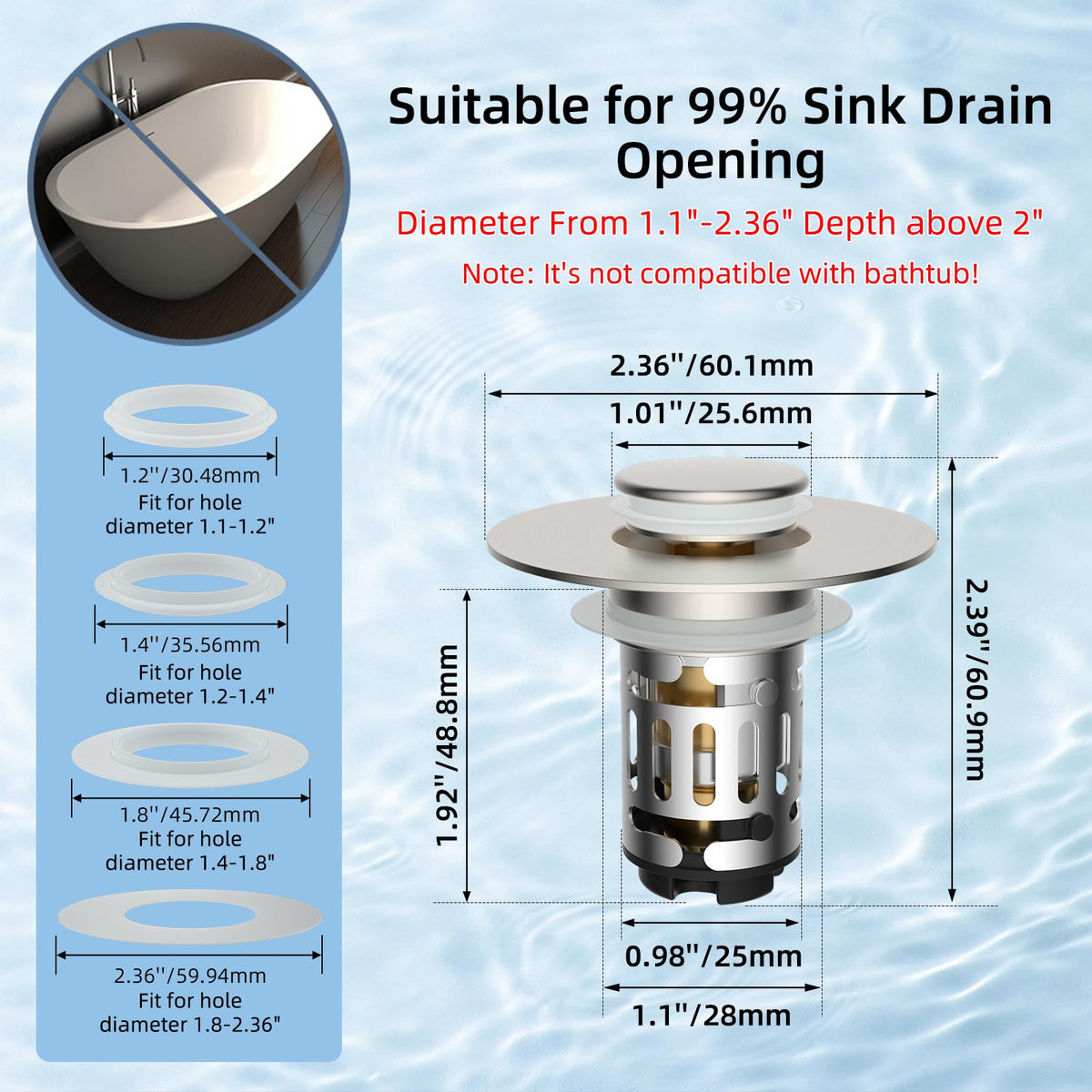 Hibbent Upgraded 3 in 1 Bathroom Sink Drain Strainer, Pop Up Stopper