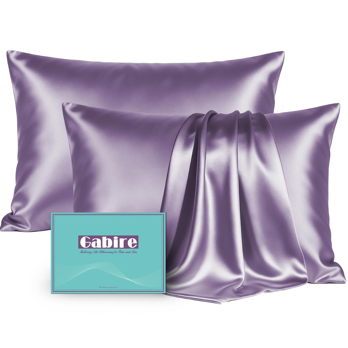 Gabire Mulberry Silk Pillowcases Set of 2, Both Sides Real Silk Pillowcase for Hair and Skin Prevent Acne Pillowcase Organic Silk Pillow case 2 Pack with Hidden Zipper, Navy Blue, Standard (20"×26")