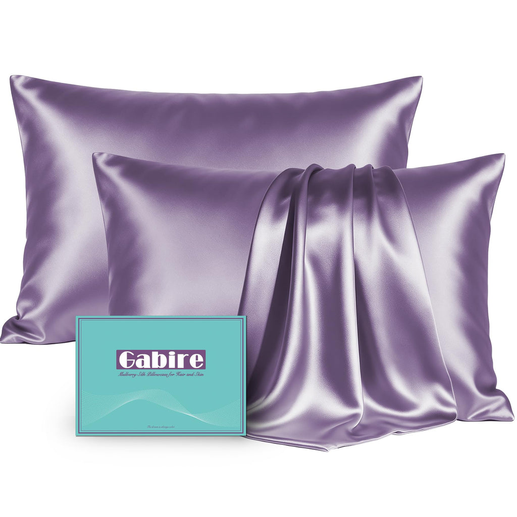 Gabire Mulberry Silk Pillowcases Set of 2, Both Sides Real Silk Pillowcase for Hair and Skin Prevent Acne Pillowcase Organic Silk Pillow case 2 Pack with Hidden Zipper, Navy Blue, Standard (20"×26")