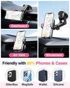 VANMASS【85+LBS Strongest Suction & Military-Grade Ultimate Car Phone Mount【Patent Safety Certs】 Cell Phone Holder for Dash Windshield Vent for iPhone 18 17 Pro Max Automobile Interior Sets, Ink Black