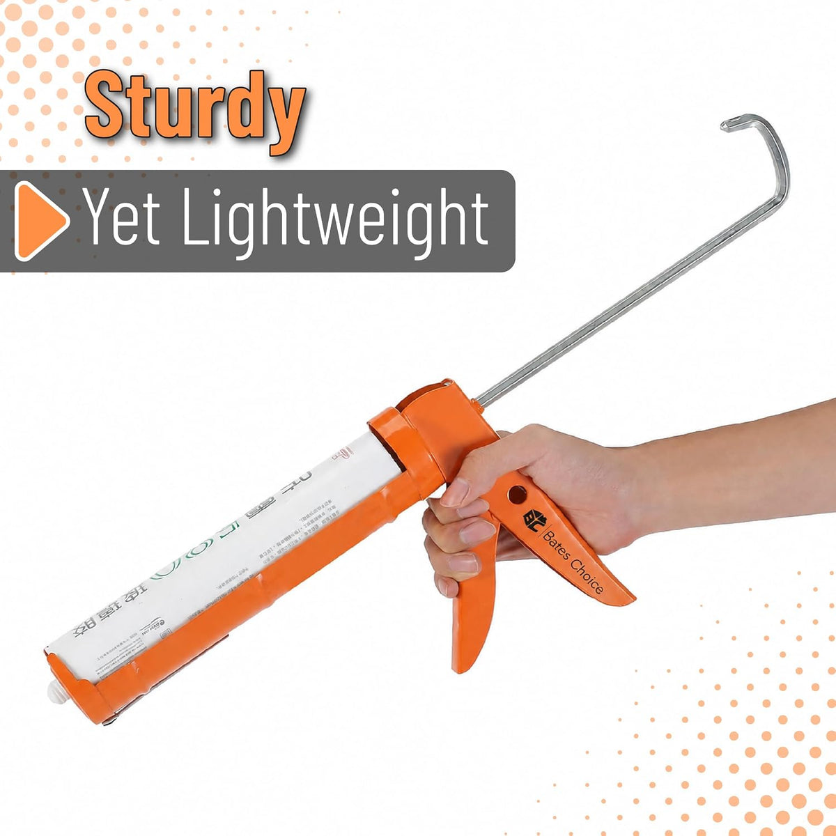 Bates- Caulking Gun, 10:1 Thrust Ratio, Orange, No Drip Sealant Gun