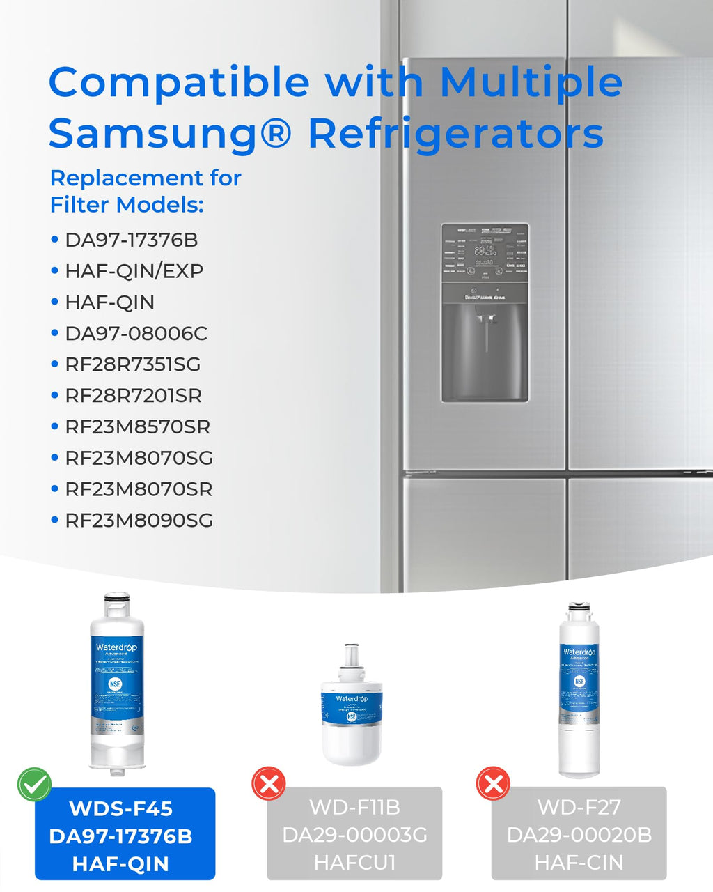 Waterdrop WD-F45 Water Filter, Replacement for Samsung® DA97-17376B, 3 Pack