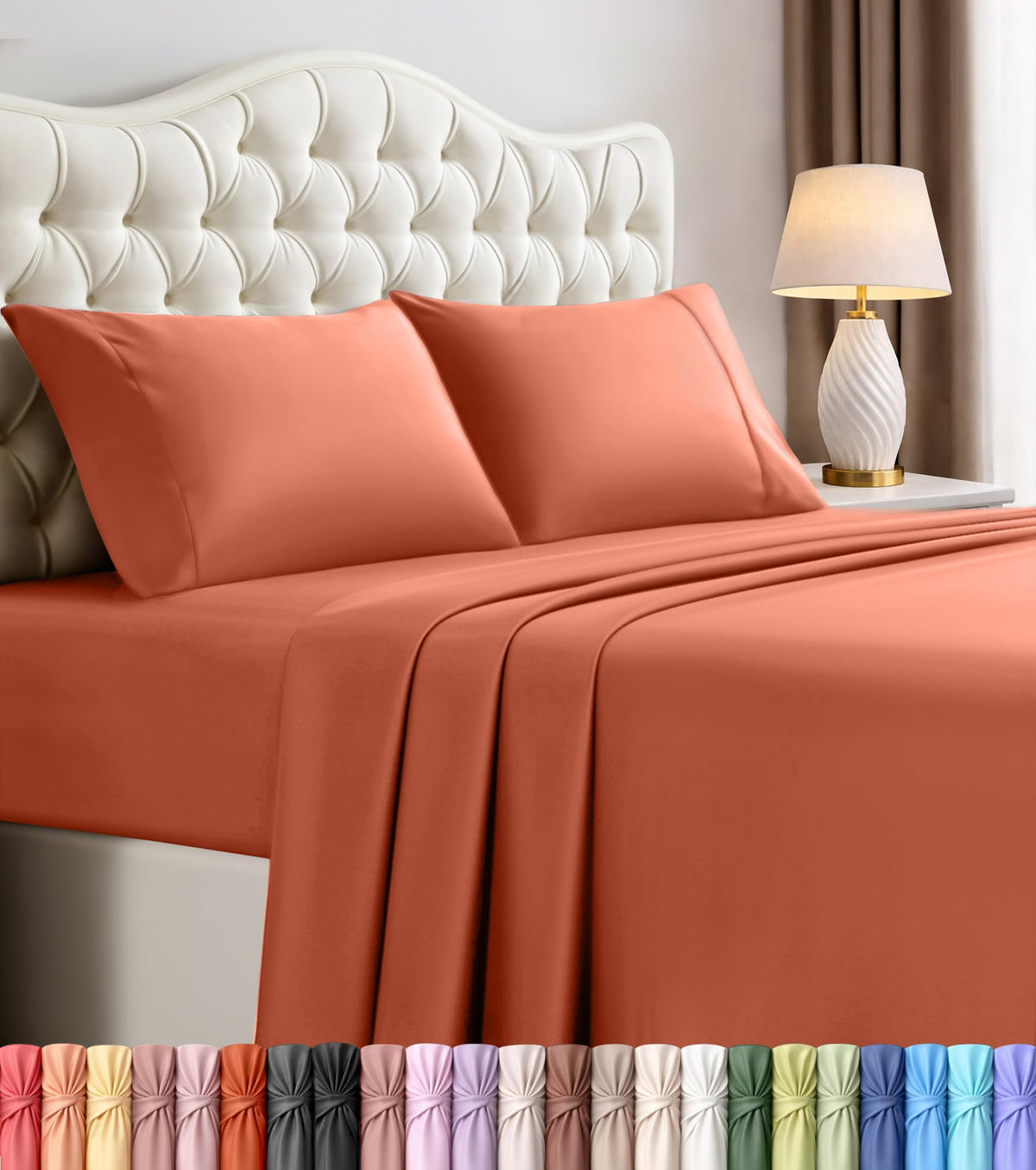 Queen Sheet Set, 4 Pieces 16" Deep Pocket Hotel Luxury Sheets, Heather Sage