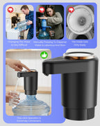 Water Jug Pump for 5 Gallon Bottle – Portable Electric USB-C Charging Dispenser, Dual Powerful Motors, Fast Flow, Fits 2-5 Gallon Jugs – Ideal for Home, Office, Camping, RV, Black