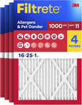 Filtrete 16x25x1 Air Filter, MERV 11, MPR 1000, 4 HVAC Filters
