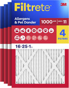 Filtrete 16x25x1 Air Filter, MERV 11, MPR 1000, 4 HVAC Filters