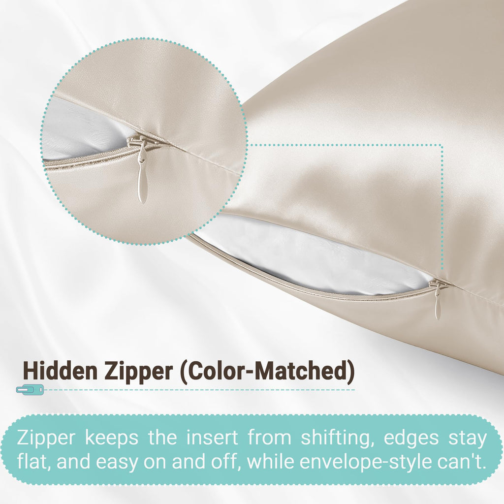 Gabire Mulberry Silk Pillowcases Set of 2, Both Sides Real Silk Pillowcase for Hair and Skin Prevent Acne Pillowcase Organic Silk Pillow case 2 Pack with Hidden Zipper, Navy Blue, Standard (20"×26")