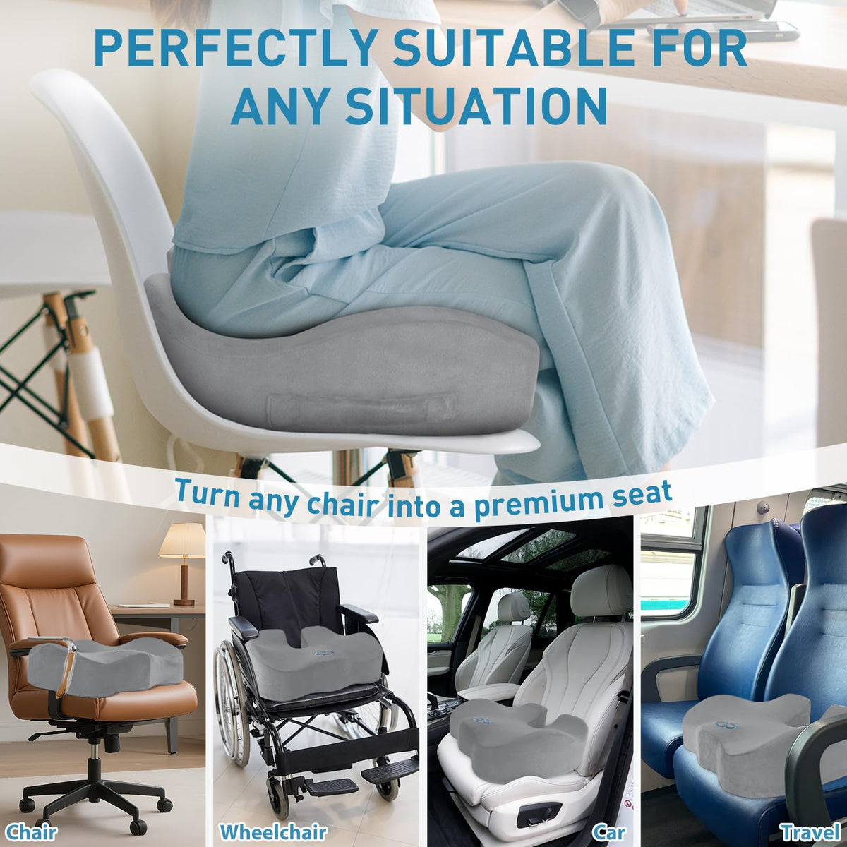 BlissTrends Memory Foam Seat Cushion for Office Chair & Car Seat, Black