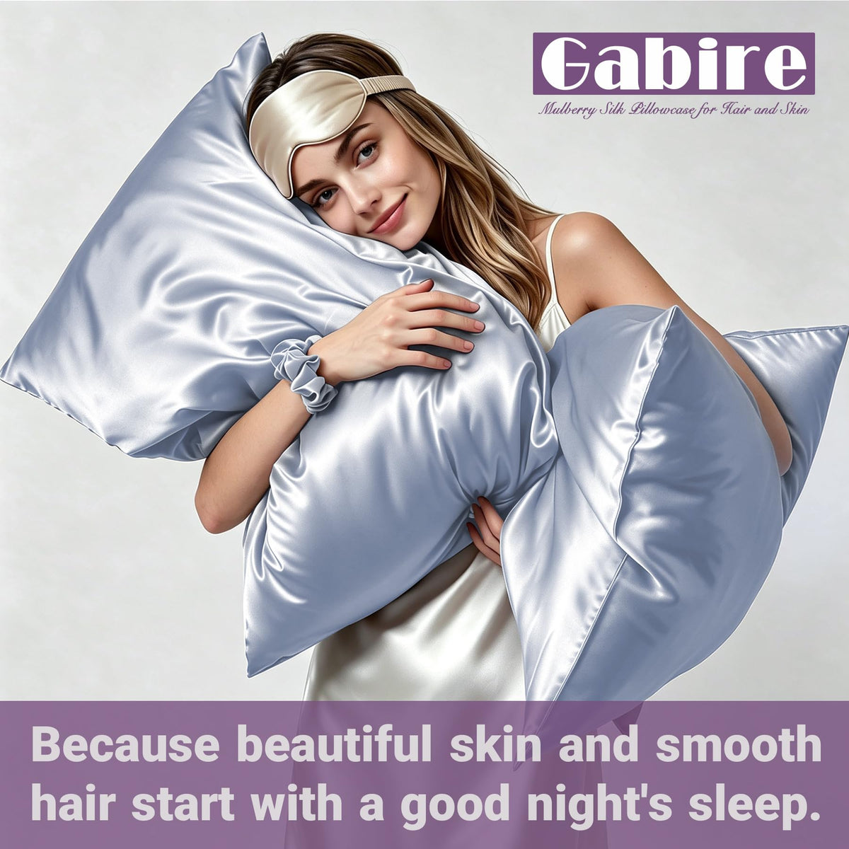 Gabire Mulberry Silk Pillowcases Set of 2, Both Sides Real Silk Pillowcase for Hair and Skin Prevent Acne Pillowcase Organic Silk Pillow case 2 Pack with Hidden Zipper, Navy Blue, Standard (20"×26")