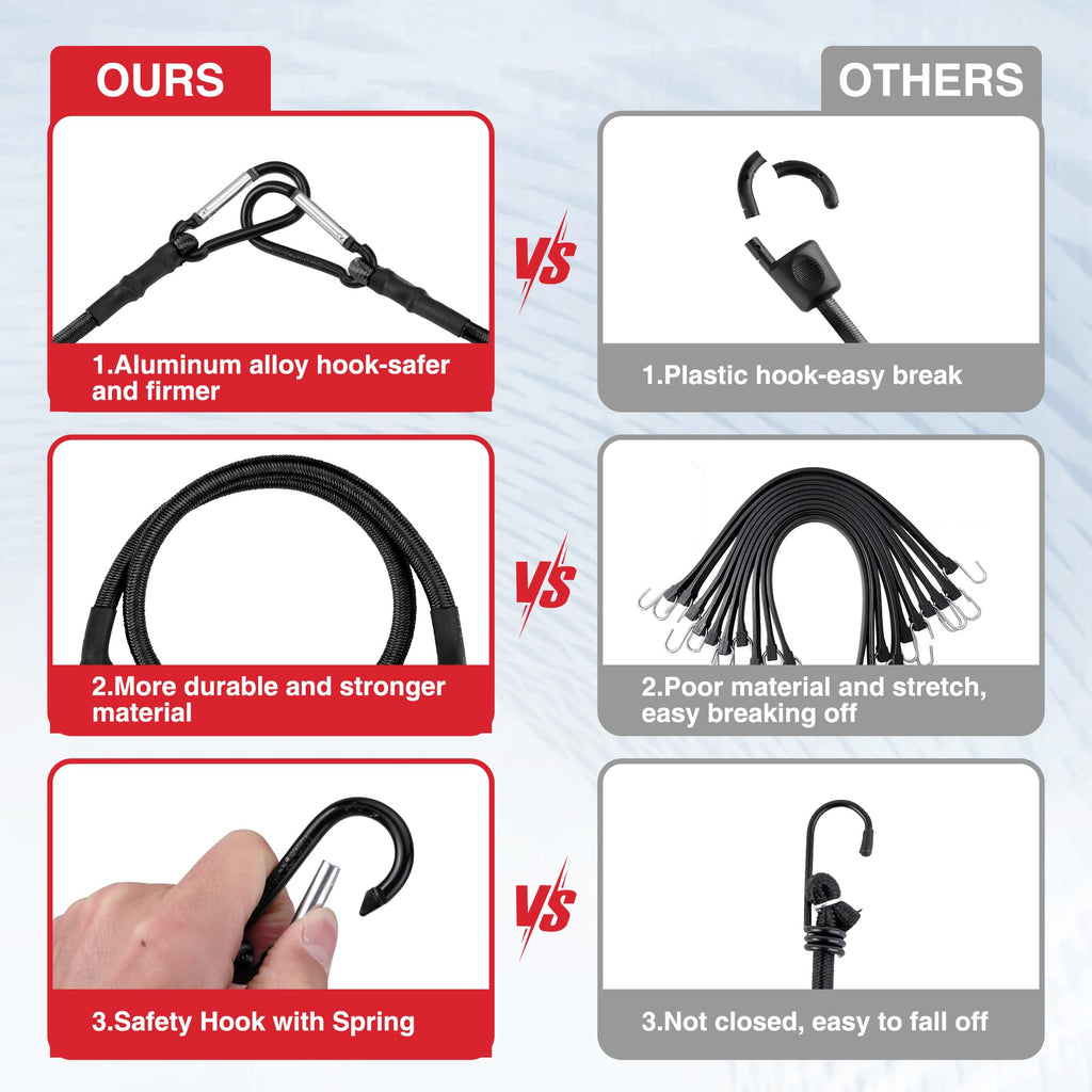 WORKPRO 24" Bungee Cords with Hooks, 4 Pack Heavy Duty Outdoor Bungee Strap