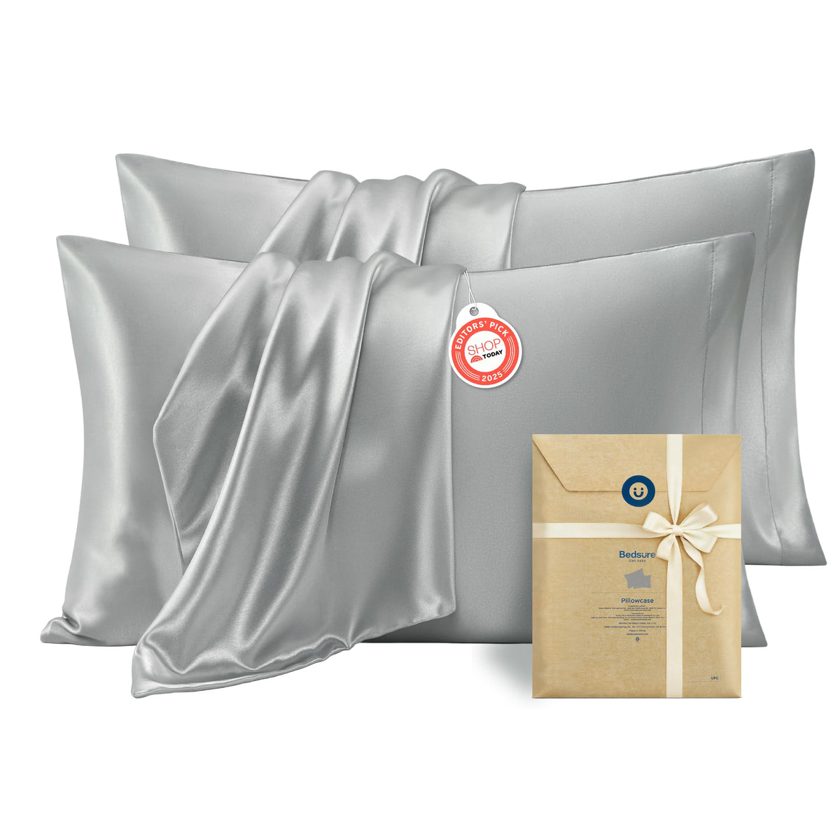 Bedsure Satin Pillowcase Standard Set of 2, Similar to Silk Pillowcase Grey