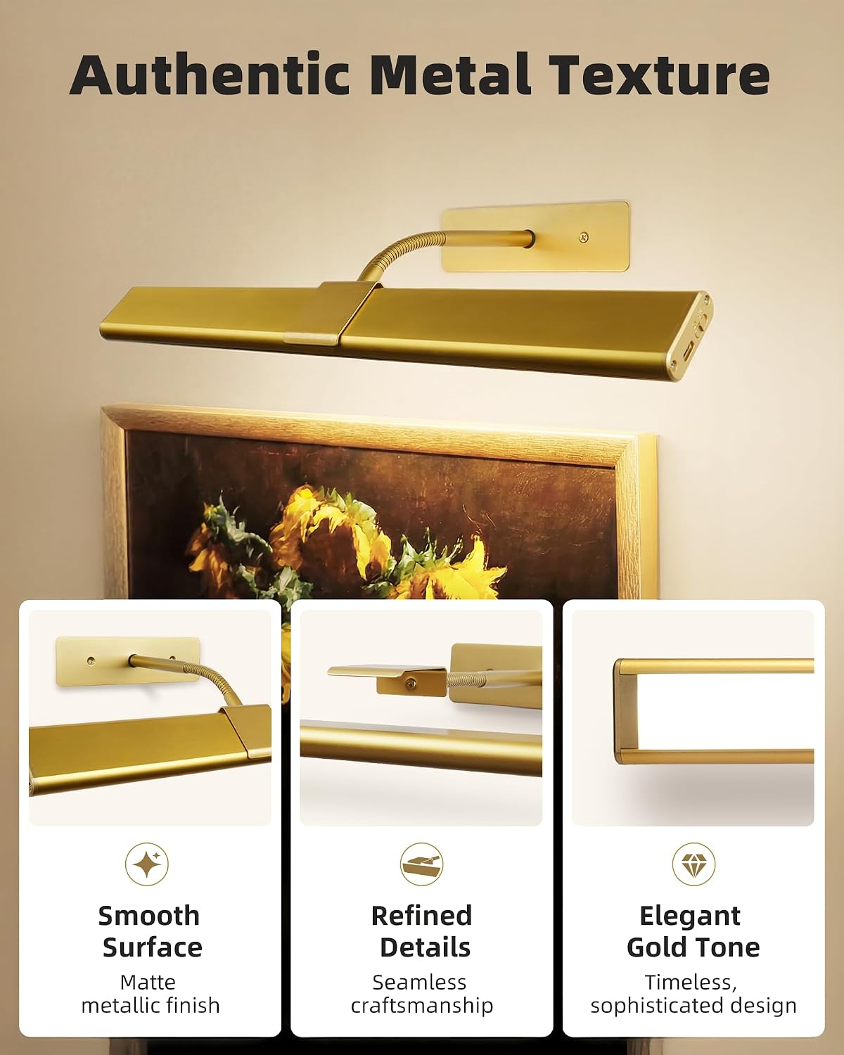 EZVALO Picture Light for Wall, 13'' Rechargeable Magnetic with Remote