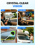 XINDELL Interior Windshield Cleaner Tool – Car Interior Window Cleaning Kit with Extendable Handle & 4 Microfiber Pads, Auto Wiper Inside Compact Windshield Brush for Car & Home Windows