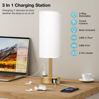 Fenmzee Bedside Table Lamp for Bedroom - Dimmable Touch, USB A+C, AC Outlet