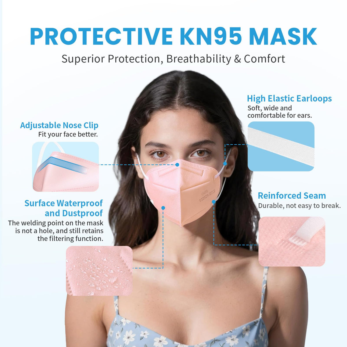 akgk KN95 Face Mask 50 PCS, Breathable Protection Masks, 5-Ply KN95 Black Masks, Cup Dust Safety Masks