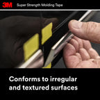 3M Super-Strength Molding Tape, 1/2 in x 15 ft, Double-Sided Adhesive, Permanently Attaches Side Moldings, Trim and Emblems to Interior and Exterior of Vehicles (03614), Gray