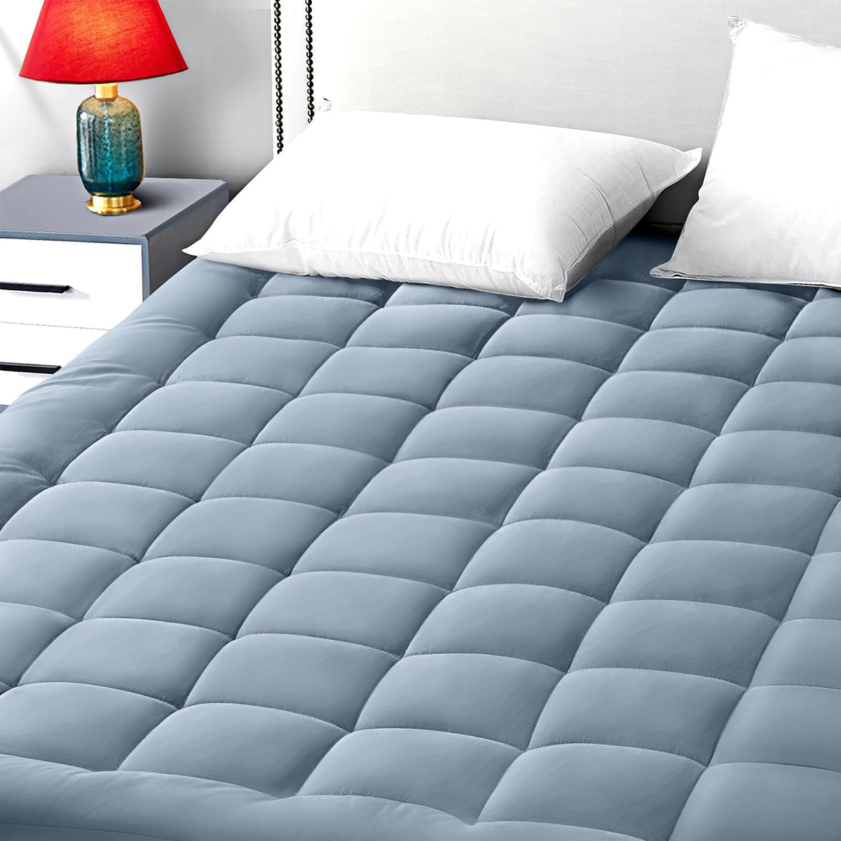 EASELAND King Size Mattress Pad Cotton Pillow Top Mattress Topper White