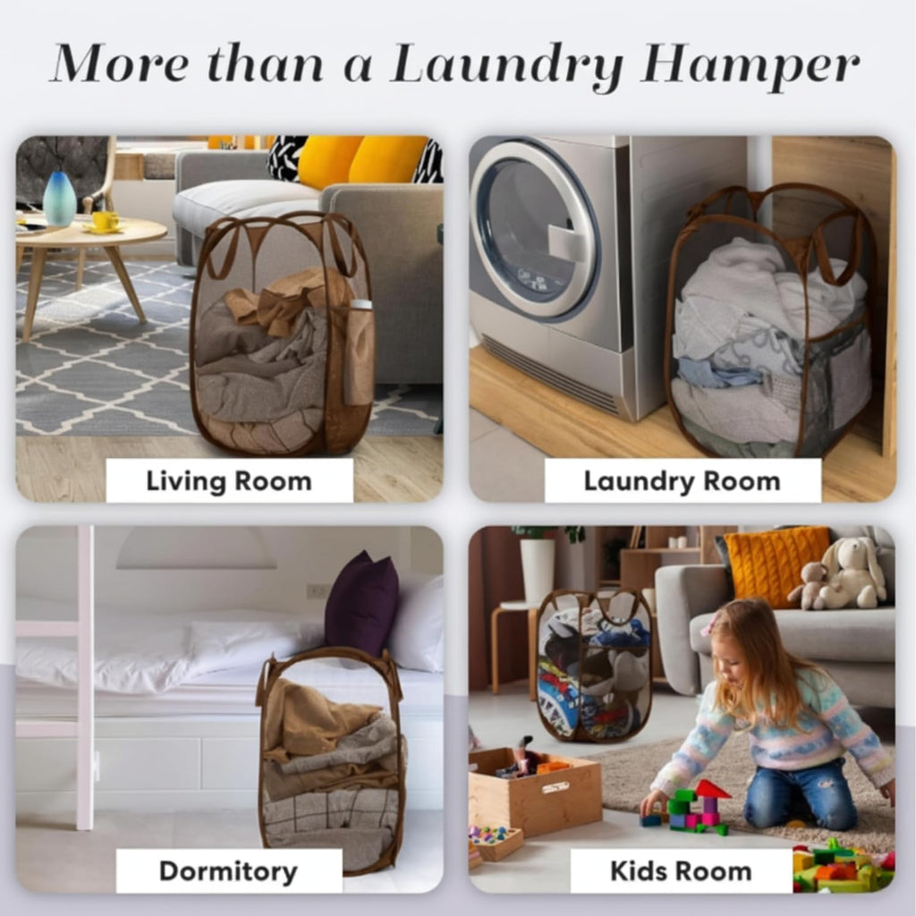 Handy Laundry Collapsible Mesh Pop-Up Hamper with Side Pocket