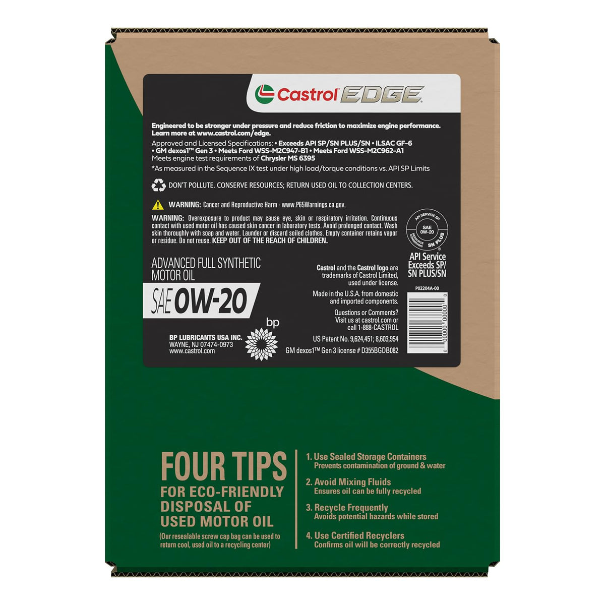 Castrol EDGE 0W-20 Advanced Full Synthetic Motor Oil, 5 Quarts