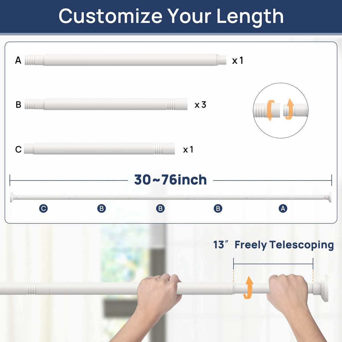 ENJOYBASICS 1" Black Shower Curtain Rod, 30-52" Adjustable, Secure Tension