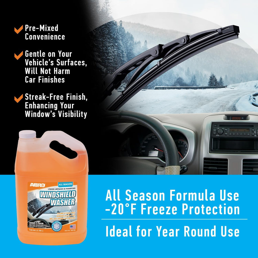ABRO Windshield Washer Fluid 1 Gallon, Streak-Free Bug Remover, 1 Pack