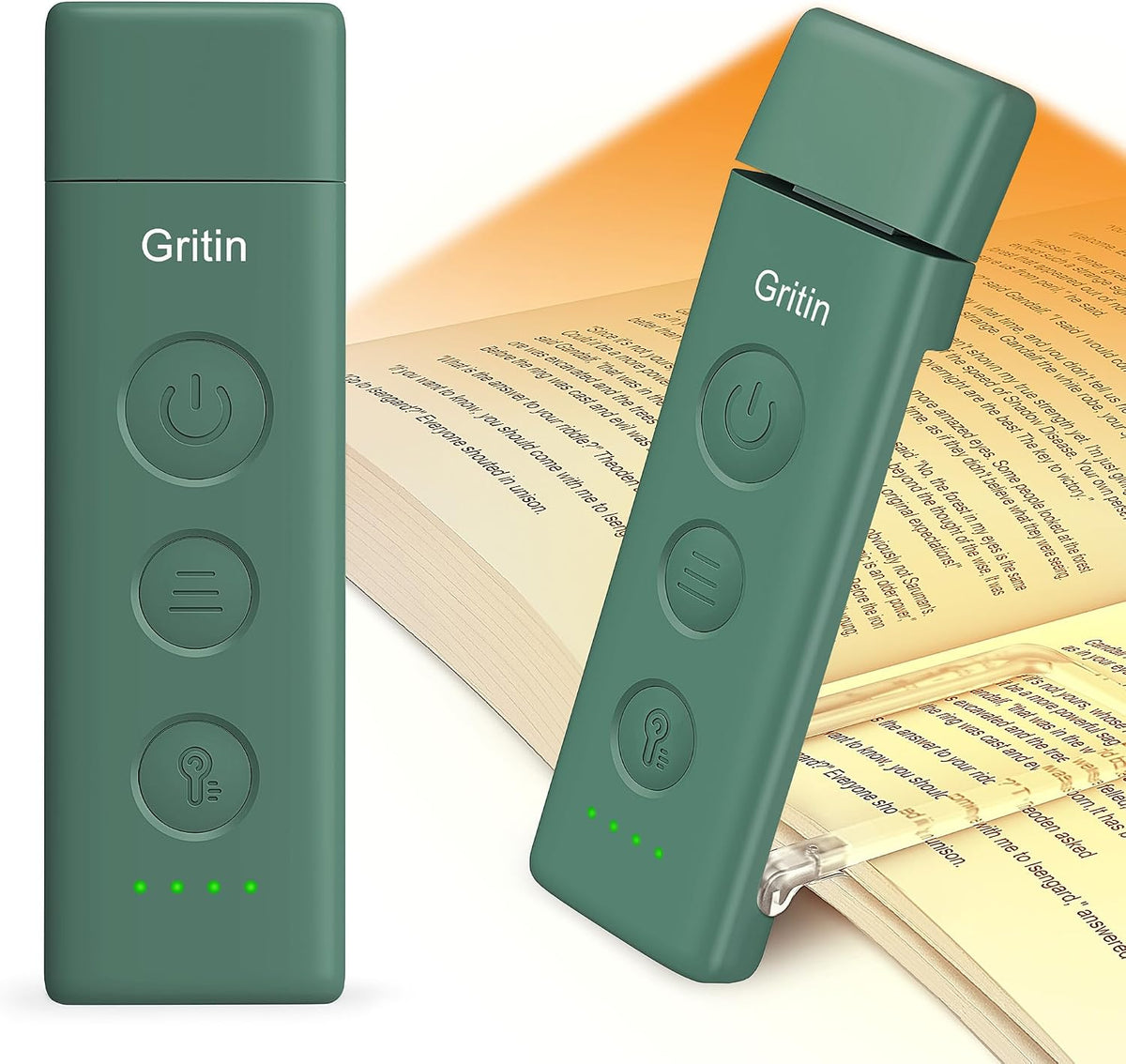 Gritin Book Light Rechargeable, Clip on LED Reading Light for Books in Bed