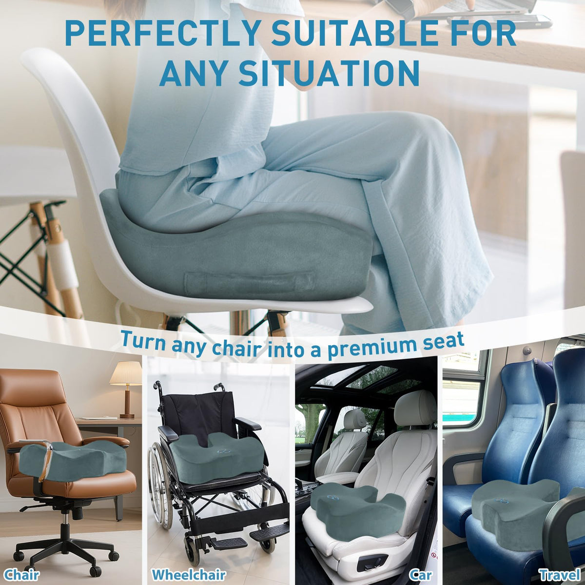 BlissTrends Memory Foam Seat Cushion for Office Chair & Car Seat, Black