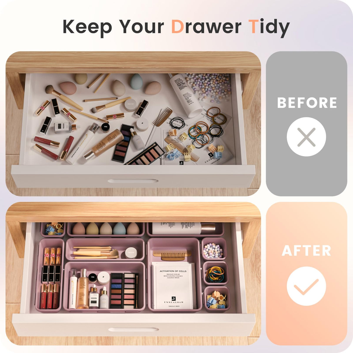 A-LuGei 【Military Grade】 Drawer Organizer for Vanity Bathroom Makeup Desk