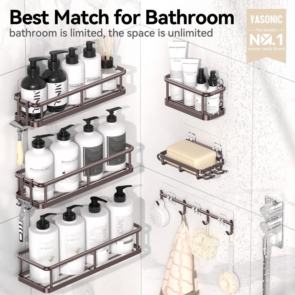 YASONIC Shower Caddy Adhesive, Rustproof Shower Shelves for Inside Shower